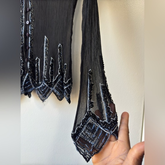 Vintage For Joseph Sheer Embellished Silk Top Sz S - Picture 6 of 16